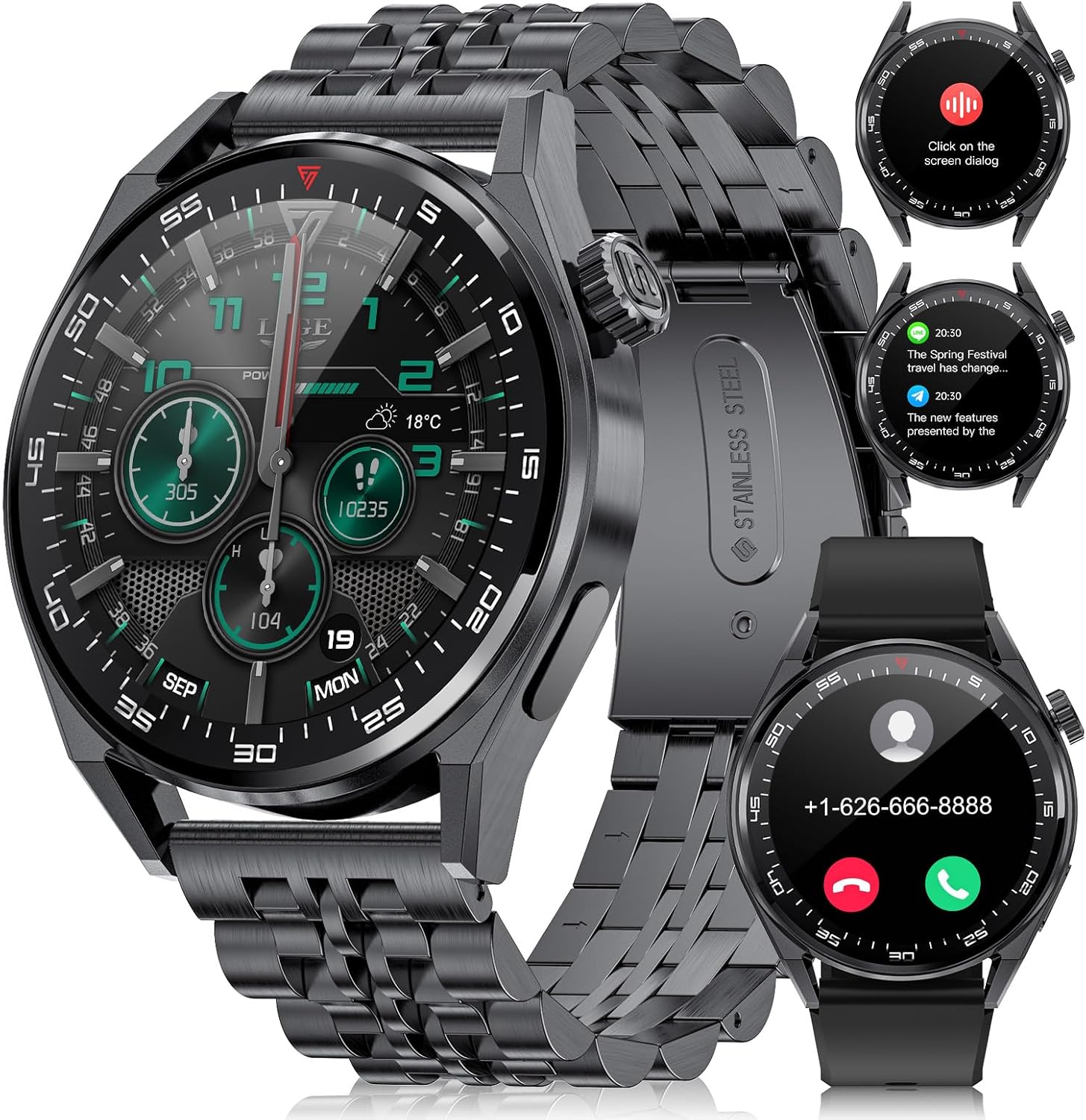 LIGE Smart Watches for Men Bluetooth Call, 1.39” Smartwatch for Android Phones and iPhone Compatible with 100+Sport Modes Heart Rate/SpO2/Blood Pressure Black