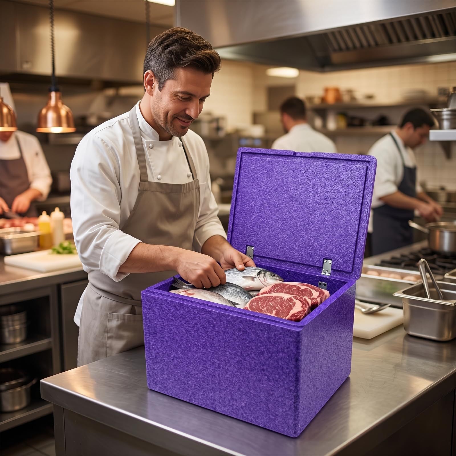 MERIGLARE Caja Aislante con Bisagras Reutilizable | Diseño Rectangular Compacto, Caja Isotérmica polipropileno, Térmica, Maletín Isotérmico, para Cáterin, Repartidores, Gris