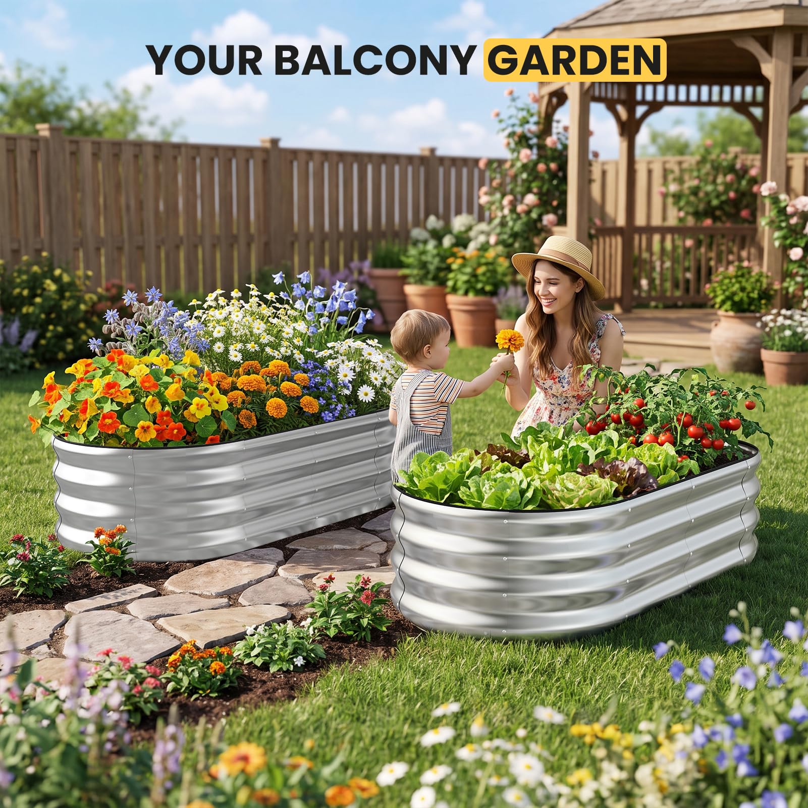 Galvanized Raised Garden Bed - 4x2FT Planter Box -8