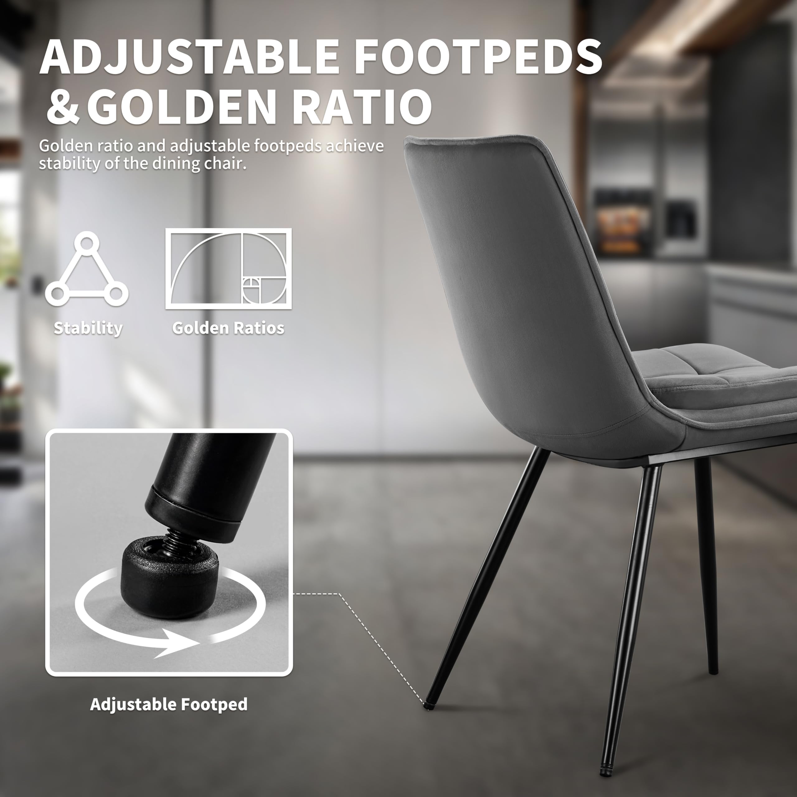 STOOLINK Juego de 2 Sillas de Comedor, Silla de Comedor de Terciopelo, Silla de Cocina Moderna sin Reposabrazos, Silla de Tapizadas Diseño de Tablero de Ajedrez para Cocina, Salón - Gris