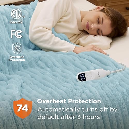 Vista 125 de Bedsure GentleSoft - Manta térmica eléctrica, suave manta eléctrica de franela acanalada, calefacción con 4 ajustes de tiempo, 6 ajustes de calor