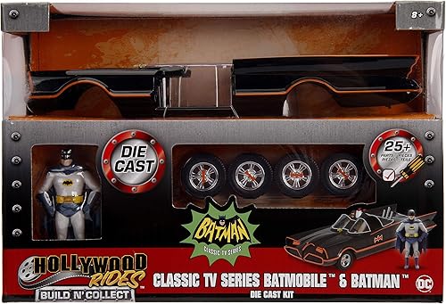 Jada Toys DC Comics Batman Classic TV Series Batmobile - Kit de modelo de coche a escala 124 y figura de metal coleccionable de 28 in color negro