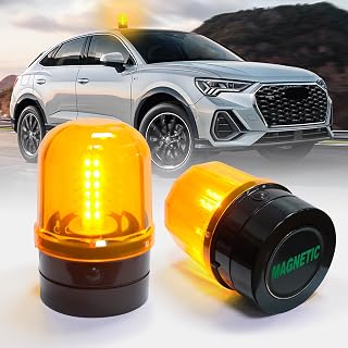 6" Amber Rotating Flashing Beacon Light, LED Strobe Rotating Light with Magnetic Base for Vehicle Forklift Truck Tractor Golf Carts UTV Car Bus and Club Party Show Bar(Amber, 1 Pack