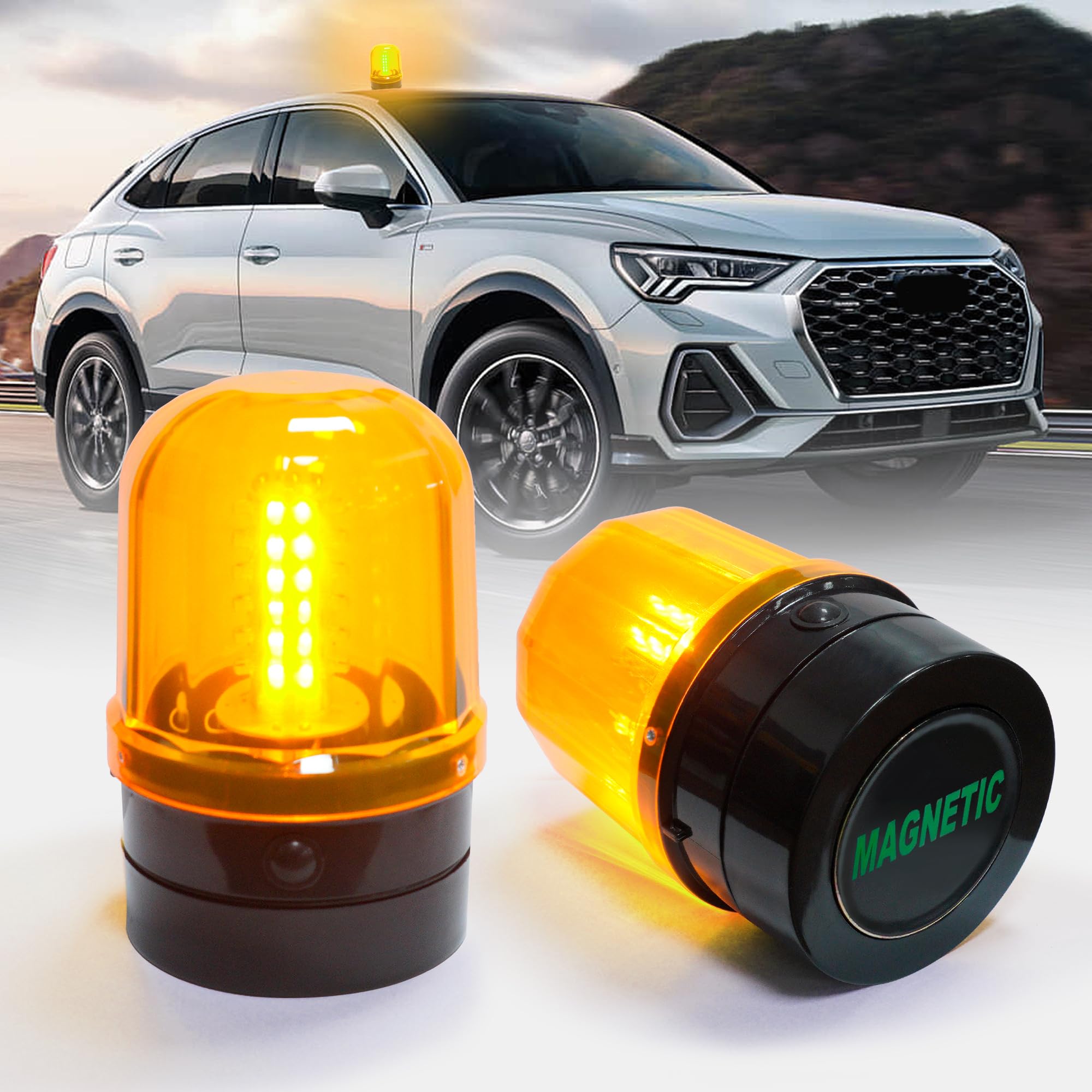 6" Amber Rotating Flashing Beacon Light, LED Strobe Rotating Light with Magnetic Base for Vehicle Forklift Truck Tractor Golf Carts UTV Car Bus and Club Party Show Bar(Amber, 1 Pack