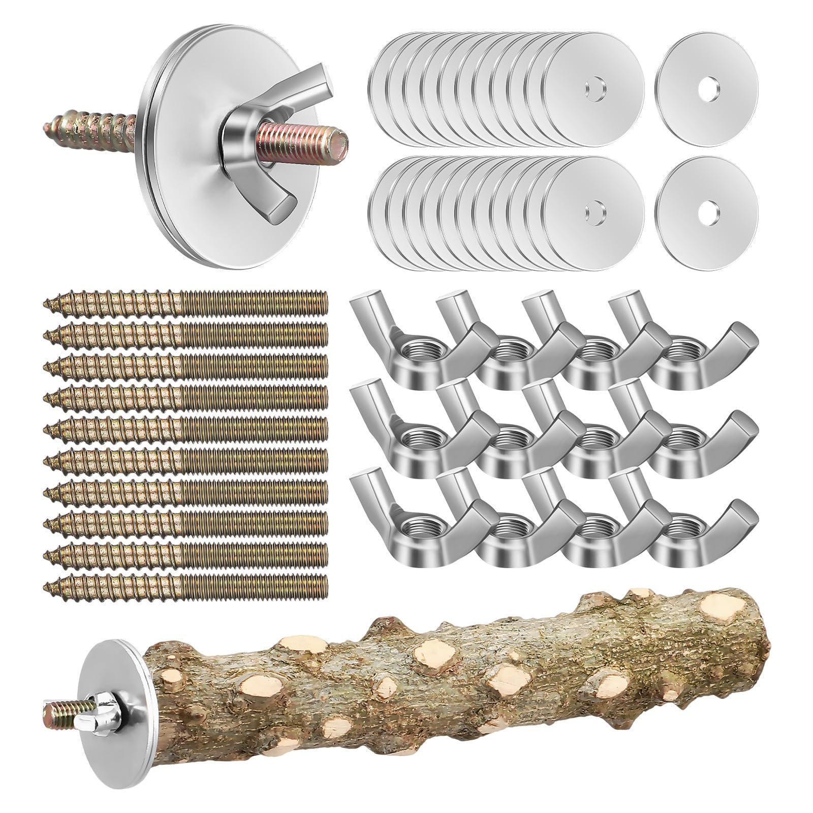 SHINEOFI 12 Sets Bird Cage Perch Screws M5*50 Carbon Steel Dual Ended Screws with Wing Nuts for Easy Installation Versatile Design Bird Perch Accessories