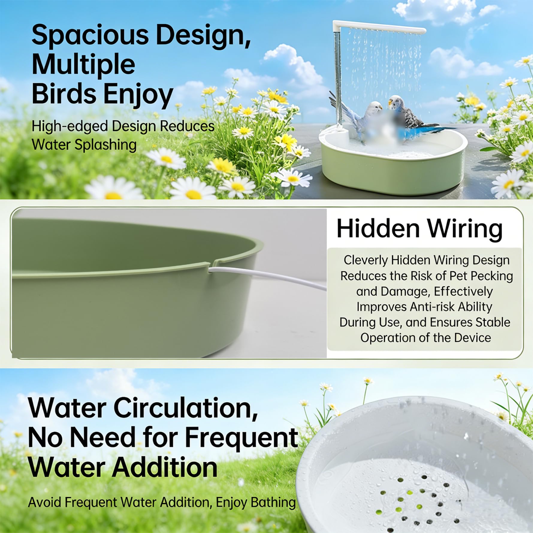 Baño para Loros y periquitos Ducha para pájaros en Jaula Ducha de Lluvia Suave para Loros y periquitos Juego Completo automático con Agua Ajustable Alimentado por USB.
