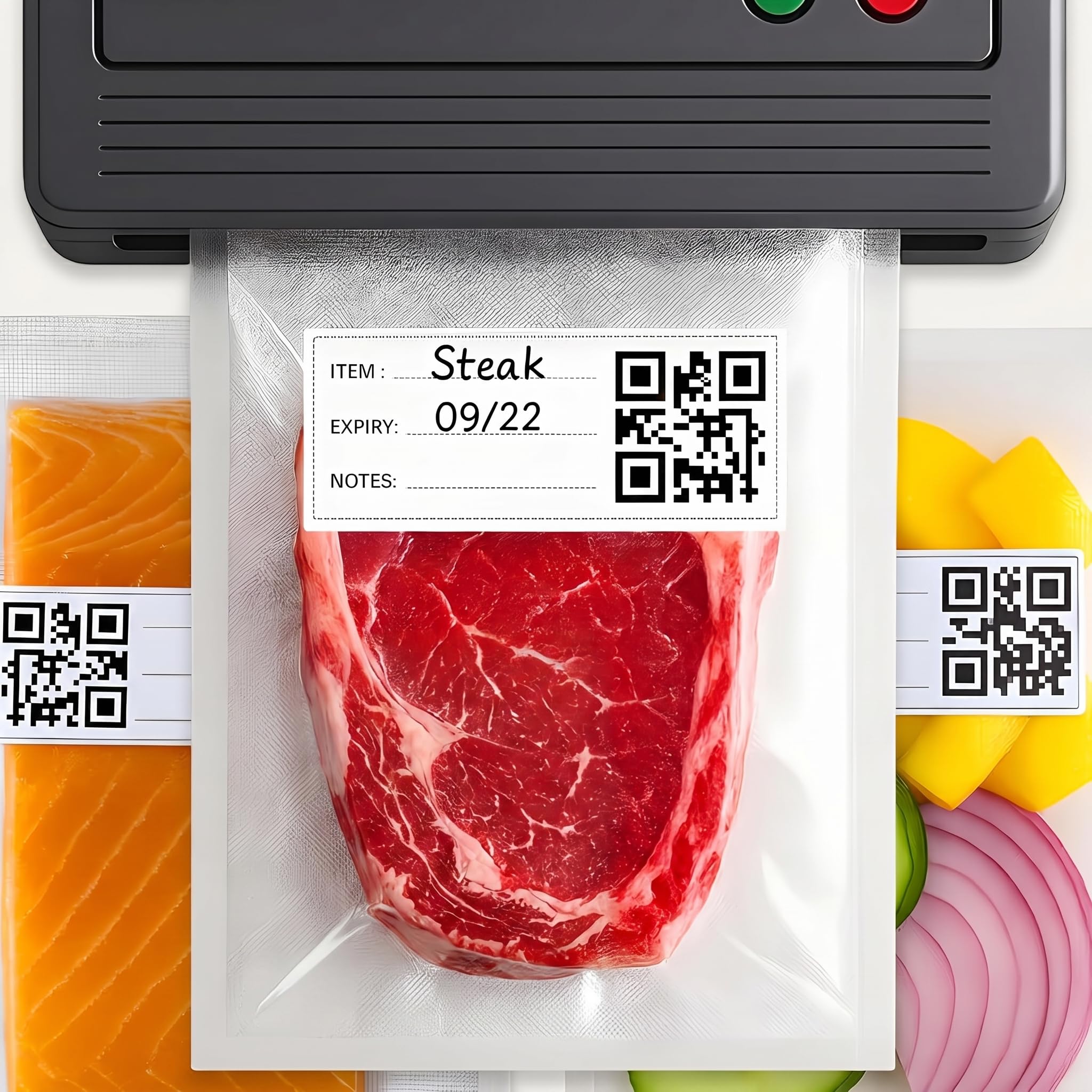 Worki próżniowe do przechowywania żywności, 50 sztuk inteligentnych worków próżniowych z kodem QR, 20 cm x 30 cm, bez BPA, 3,5 mil, grube worki do przechowywania żywności, zamrażarki i torby do