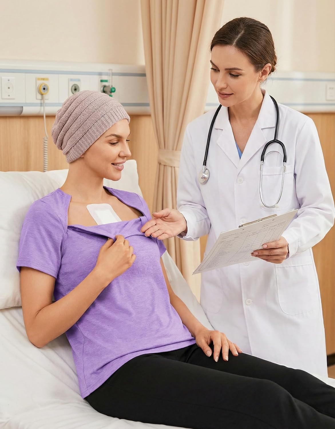 Deyeek Chemo Shirts for Port Access Women with 2 Hidden Side Zippers Post Surgery Short Sleeve Tear Away Adaptive Top Tees - Image 3