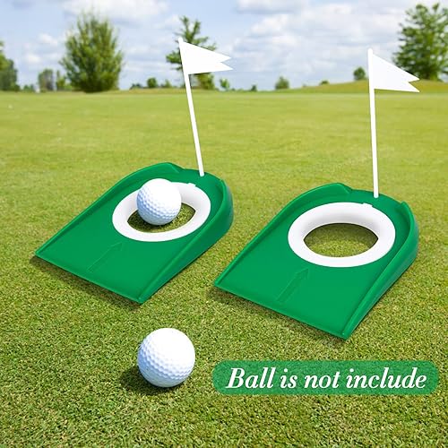 Miniatura 3 de Hooqict Paquete de 2 tazas de golf y bandera para práctica en interiores, ayudas de entrenamiento de golf de plástico para niños y adultos,