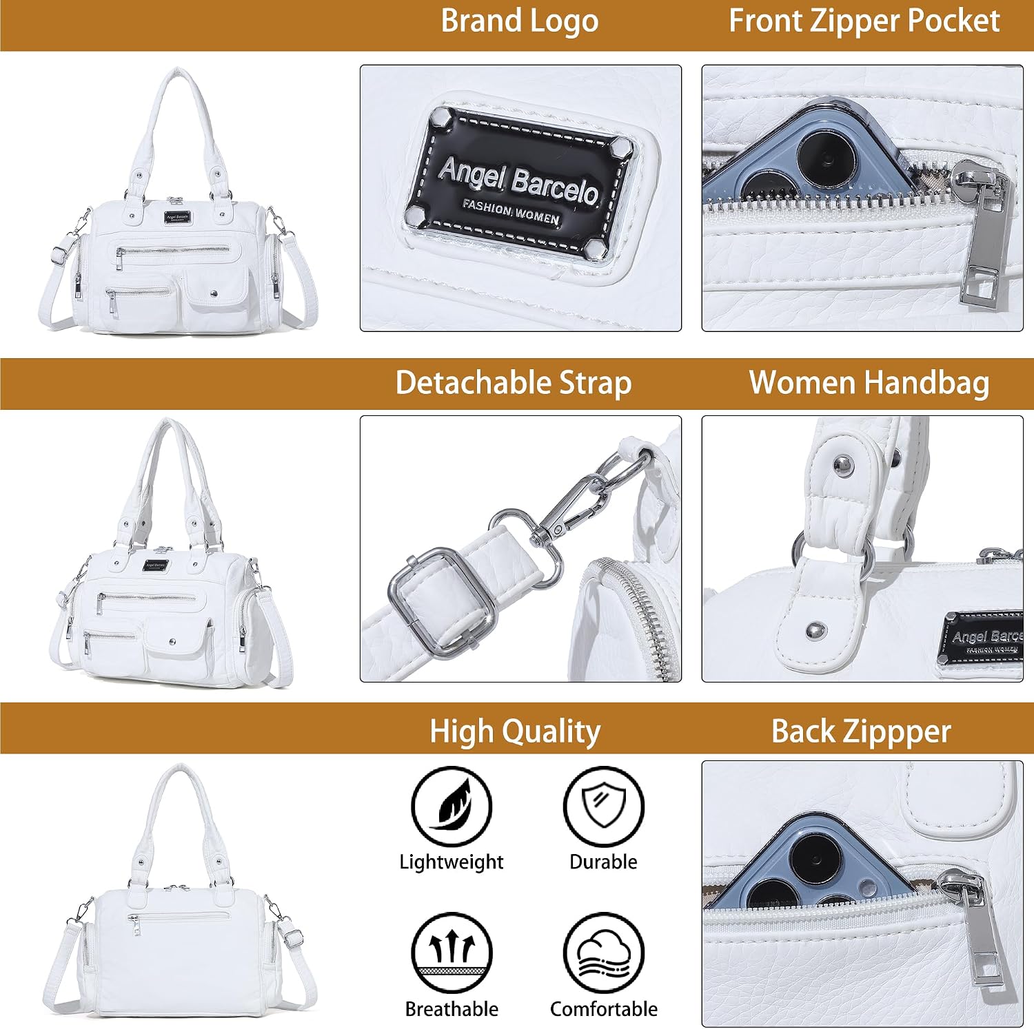 Angel Barcelo Purses for Women Small Hobo Shoulder Bag Multi-Pocket Tote Bag with Zipper image 5