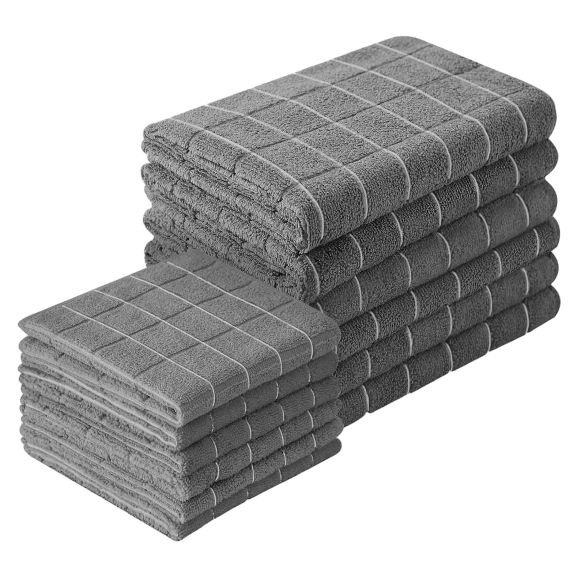 YQNISCU Dish Towels, 12-Piece Kitchen Towels and Dishcloths Sets 26x18 Inch 12x12 Soft Microfiber Rags Absorbent Cloths for Washing Dishes Blue -(Dark Gray)