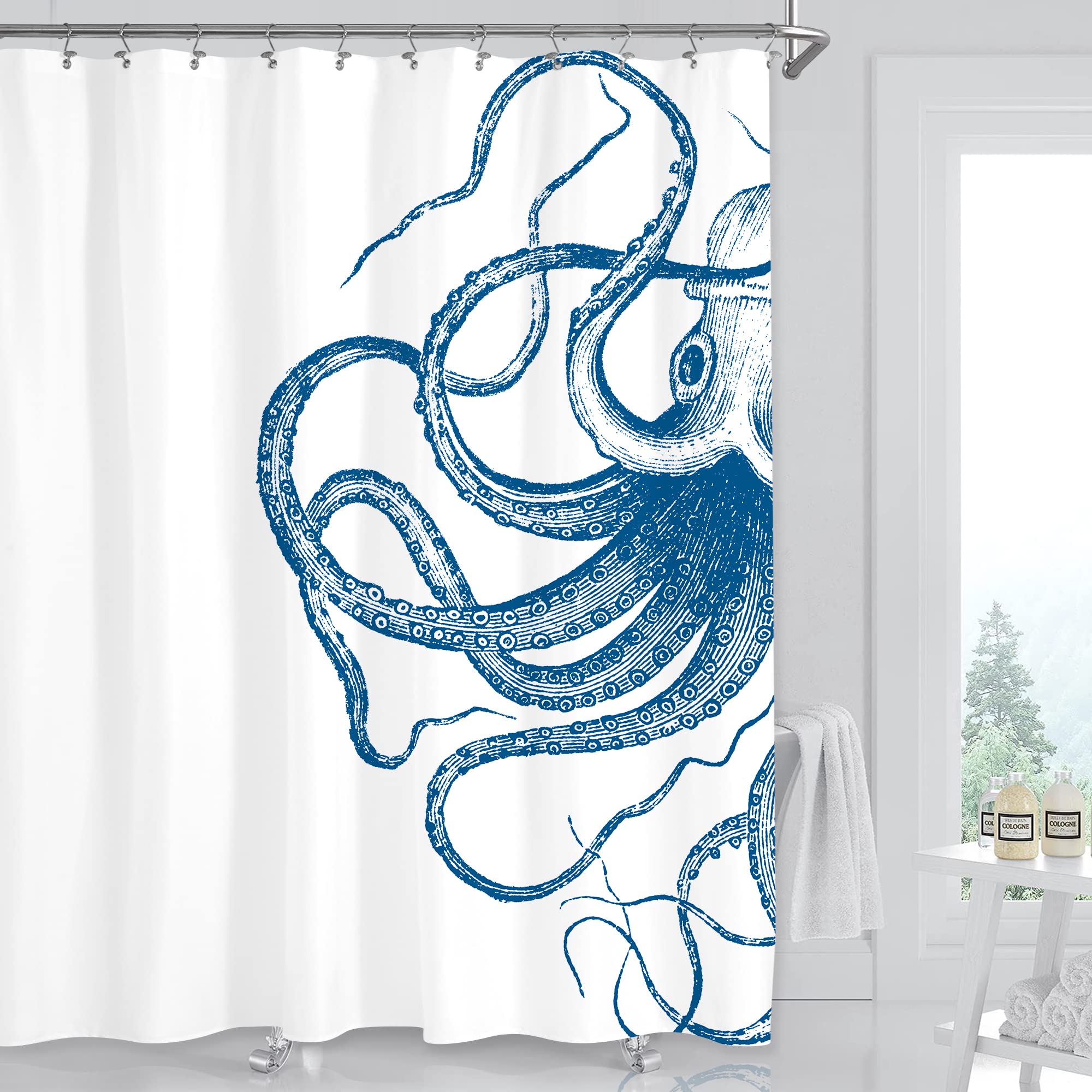 Octopus Duschvorhang – Lustiger Krake, 180x180 Cm, Polyester, Inkl. 12 Haken