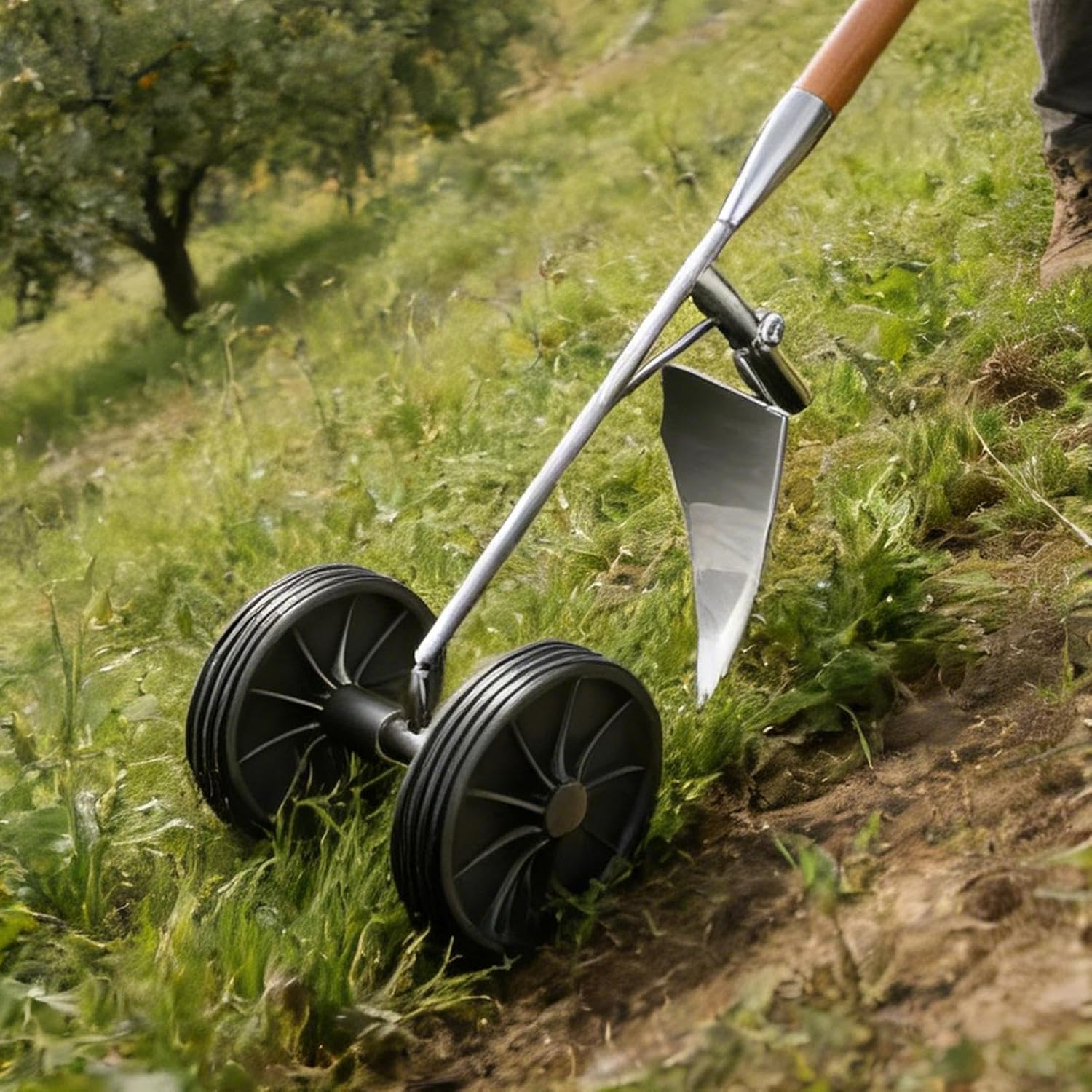 Gardening Hoe | Multifunction Planting Tiller Tool with Double Wheels,Gardening Hand Tool,for Men Husband Father Gardener Farmer