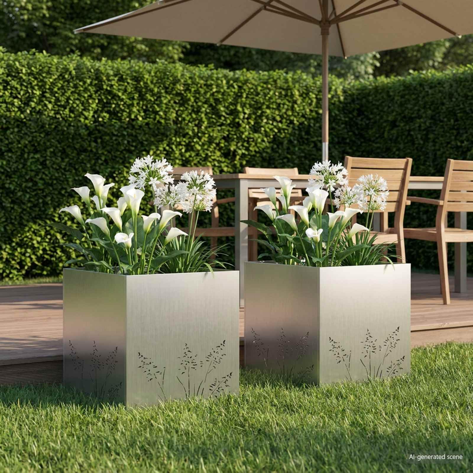 Genérico Macetero de Jardín 2 uds. Plateado 50 x 50 x 49 cm,Casa y jardín,Maceteros y jardineras,13.8 kg-8005803
