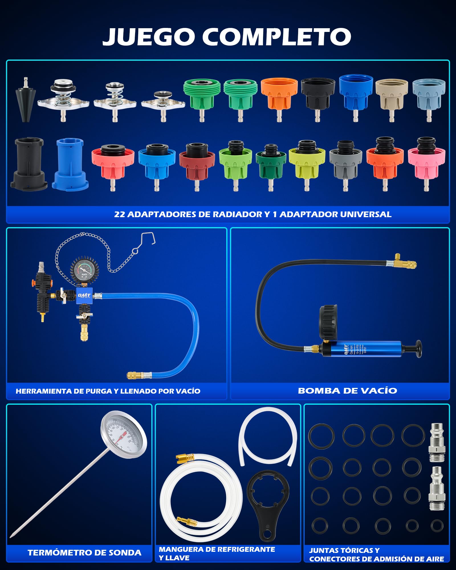 Orion Motor Tech 31 Piezas Kit de Prueba de Presión del Refrigerante, Radiador Probador de Presión con 23 Adaptadores, Coolant Pressure Tester Kit con Bomba de Vacío, Purga y Herramienta de Recarga