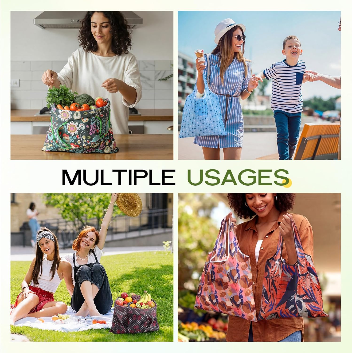 Paterr 100 Pcs Extra Large Foldable Reusable Grocery Bags Bulk with Handle Reusable Shopping Bags Machine Washable Waterproof Tote Bag Pouches for Gift Party Purse