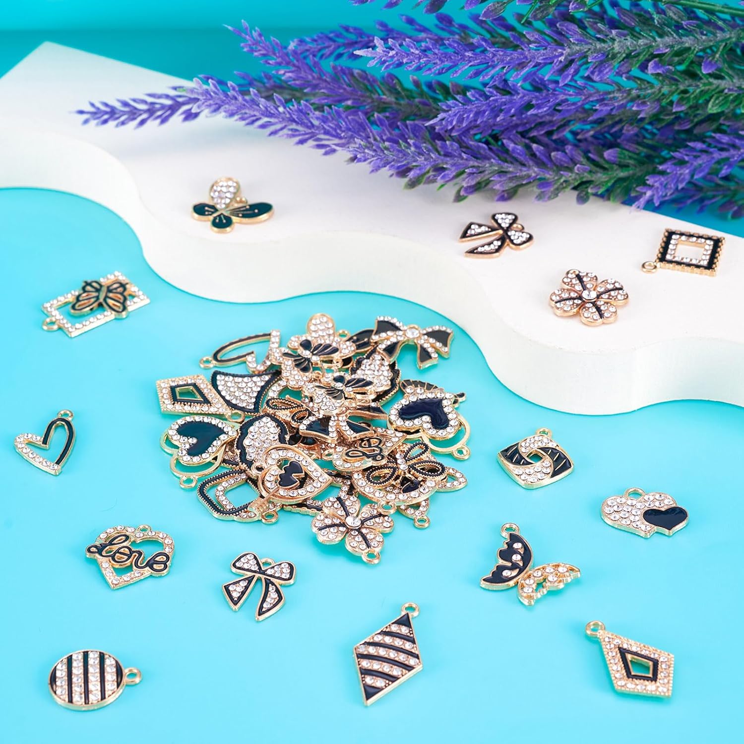 Craftdady Crystal Rhinestone Pendants Butterfly Heart Rhombus Bowknot Earring Charms Alloy Enamel Metal Pendants Light Gold Bracelet Charms for DIY Craft Necklace Jewelry Making - Image 7