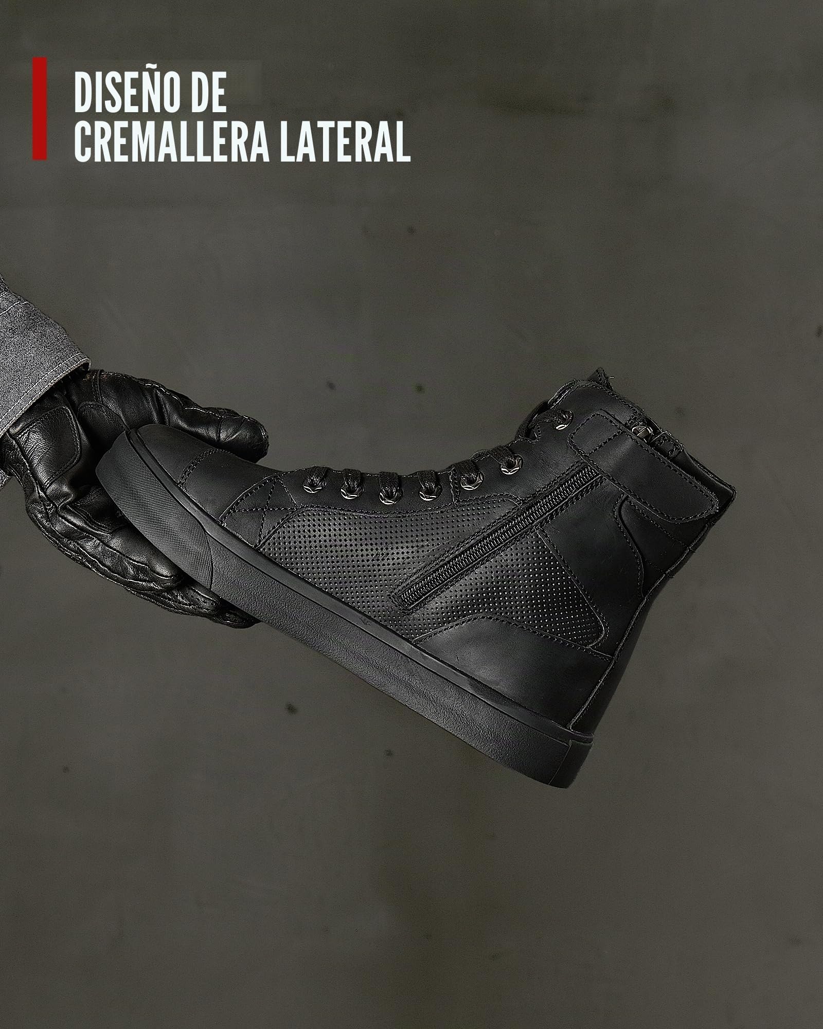 Zapatos de Moto para Hombre de Cuero Botas de Moto Zapatillas de Deporte de Moto Transpirable Informal Cremallera con Almohadilla de Cambio Suela Antideslizante (Negro, 45)