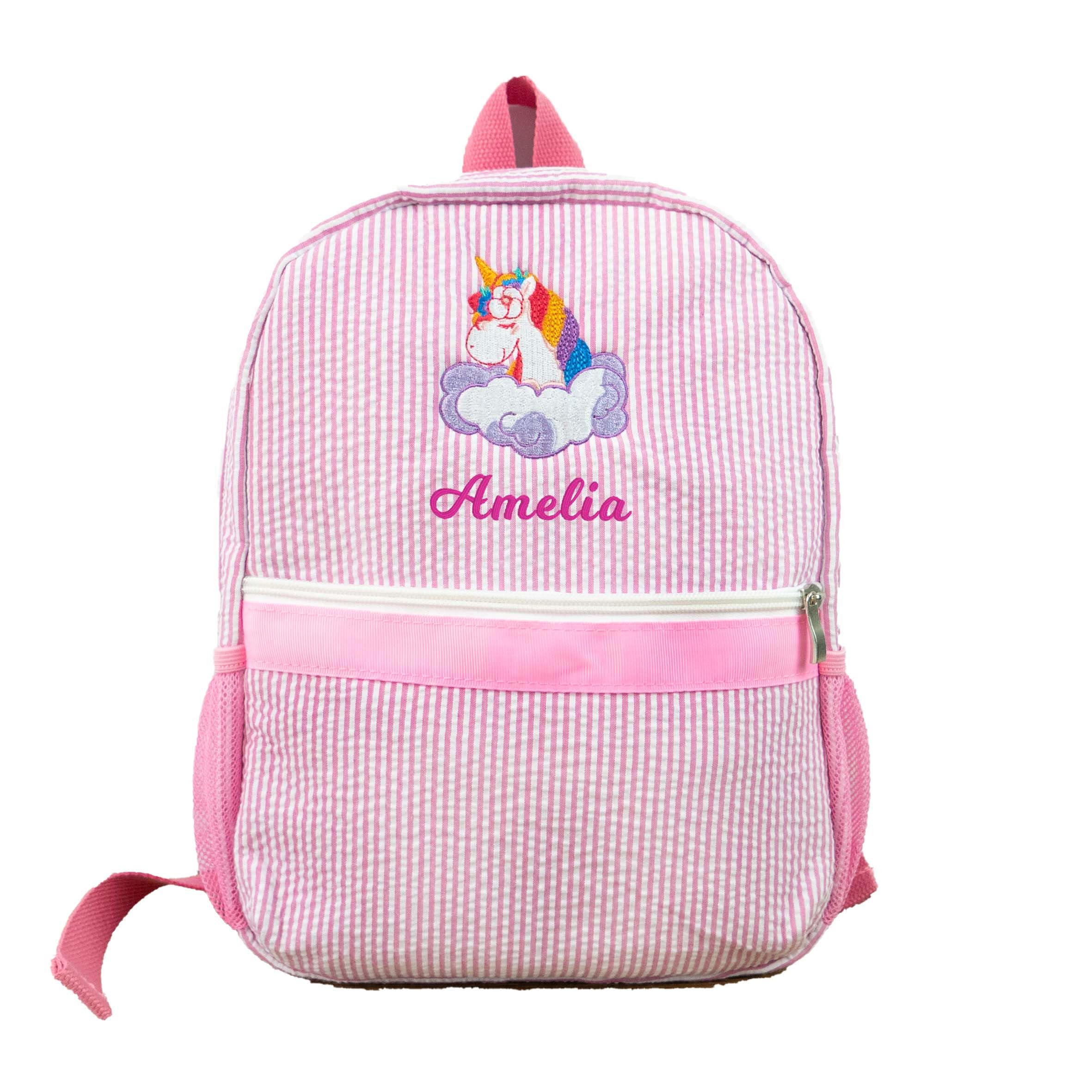 MT WORLD Kids Backpack Personalized Toddler Backpack Custom Preschool Kids Bookbags Seersucker Toddler Bookbag (Pink)