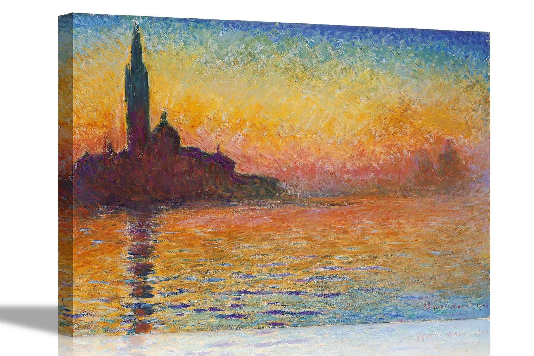 Artley Prints San Giorgio Maggiore Dusk San Giorgio Maggiore At Dusk By Claude Monet Canvas Prints Framed Wall Art Home Wall Decor Stretched Ready To Hang Large 86 X 61Cm (34 X 24 Inches)