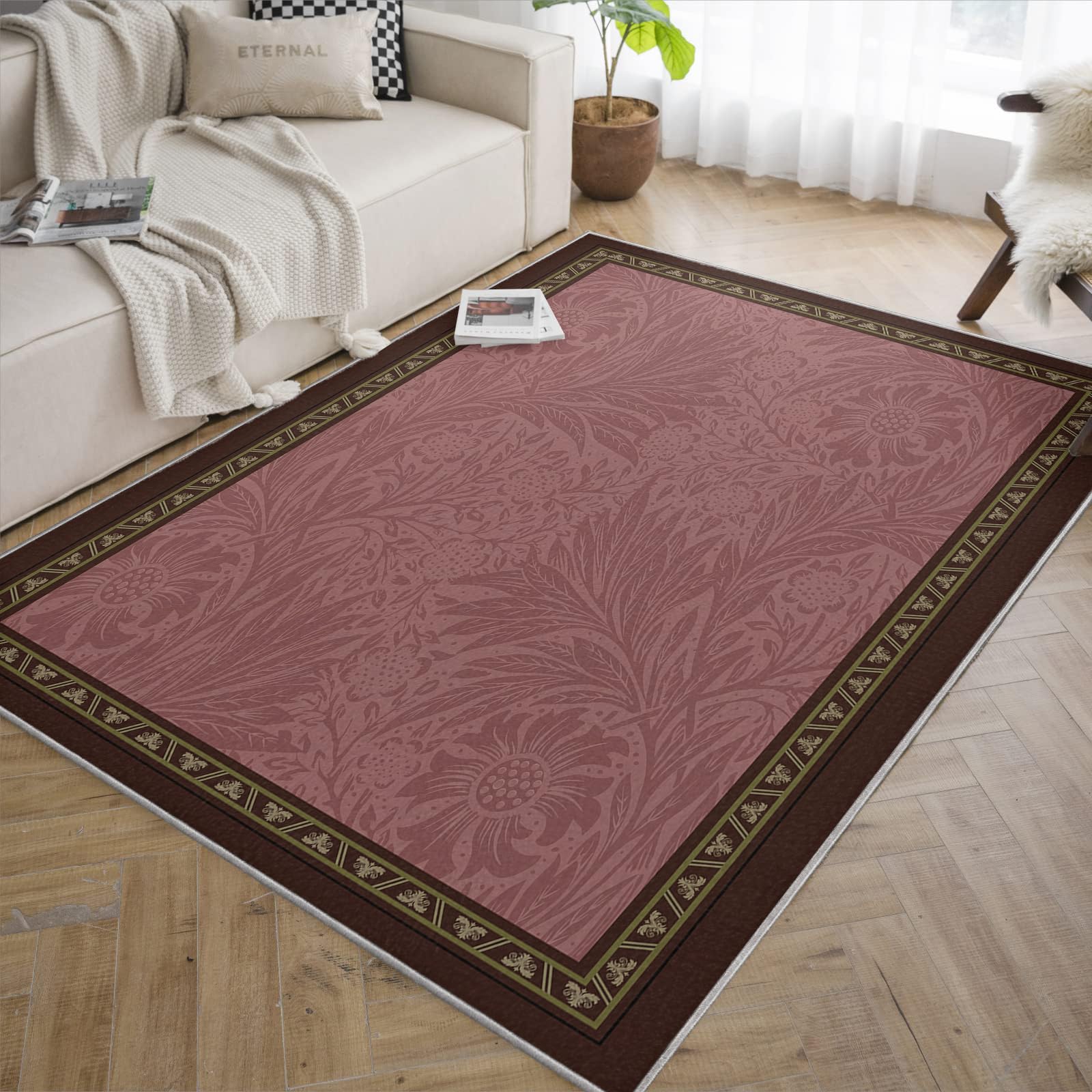 Tapis vintage 150x210cm lavable et antidérapant végétal pour bureau