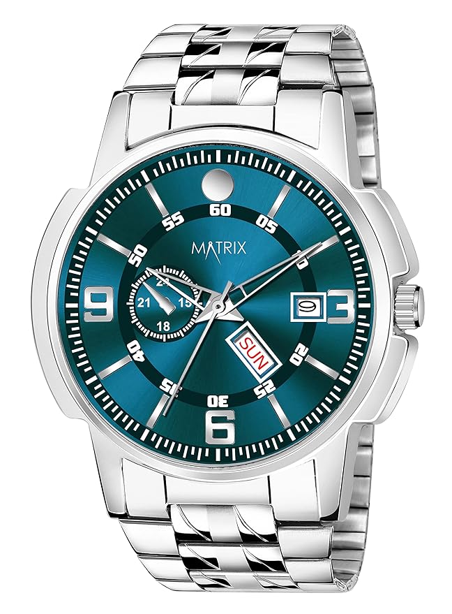 Matrix Black, Blue, White Dial, Day & Date Functioning, Stainless Steel Strap Analog Watch for Men & Women