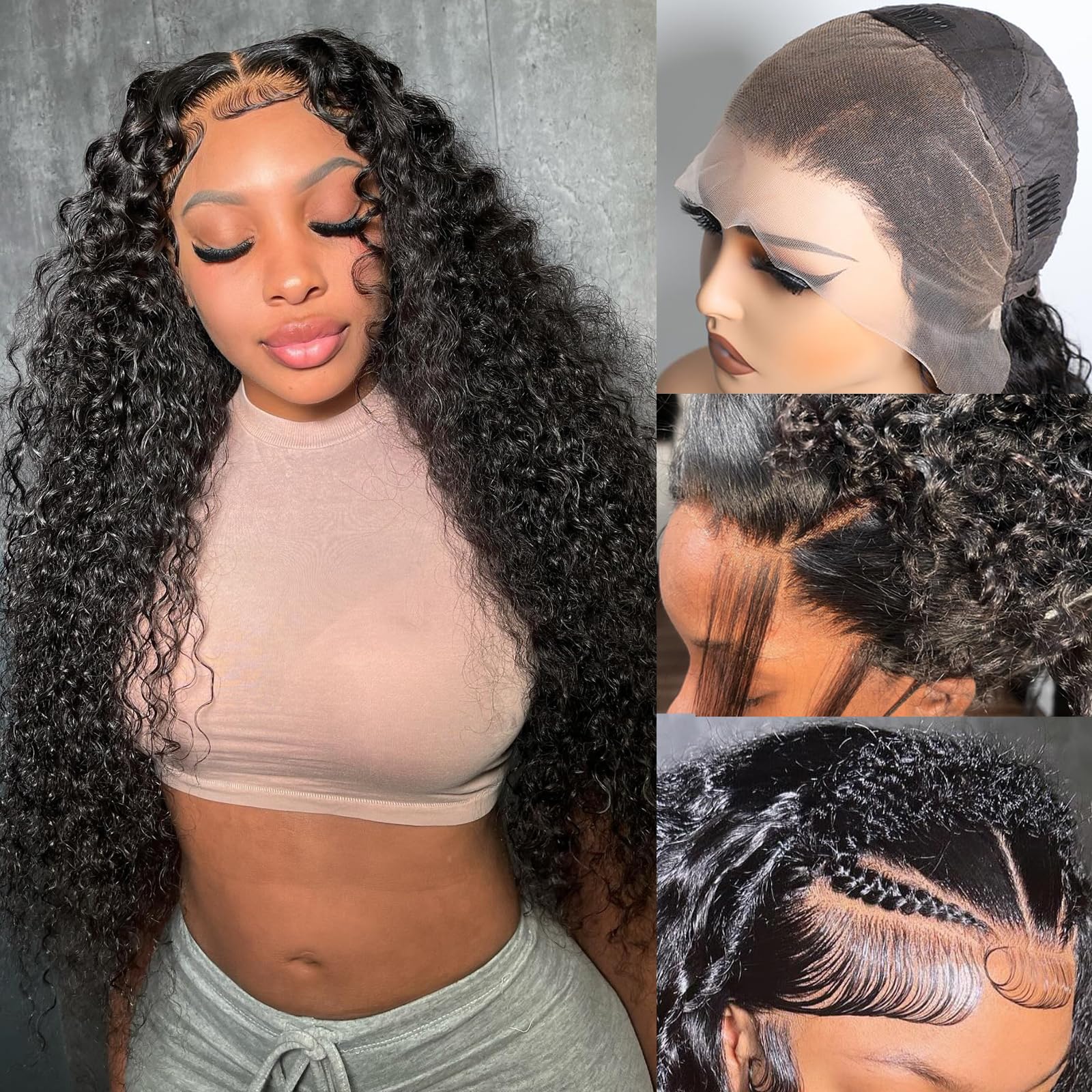 Curly Wig Human Hair 13x4 Full Lace Frontal Wigs Human Hair HD Transparent Lace Front Wig 12A Deep Wave Lace Wig Pre Plucked Bleached Knots 26 Inch Curly Lace Front Wigs for Women