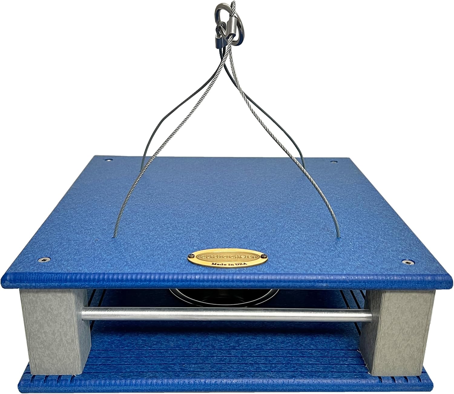 DutchCrafters Poly Gilbertson Large Covered Blue Bird Feeders for Outdoors Hanging, Bluebird Feeder for Mealworms - Amish USA Made (Bright Blue & Light Gray)