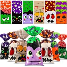 Funrous 120 Pcs Halloween Plastic Candy Bags Halloween Cellophane Bag Gifts