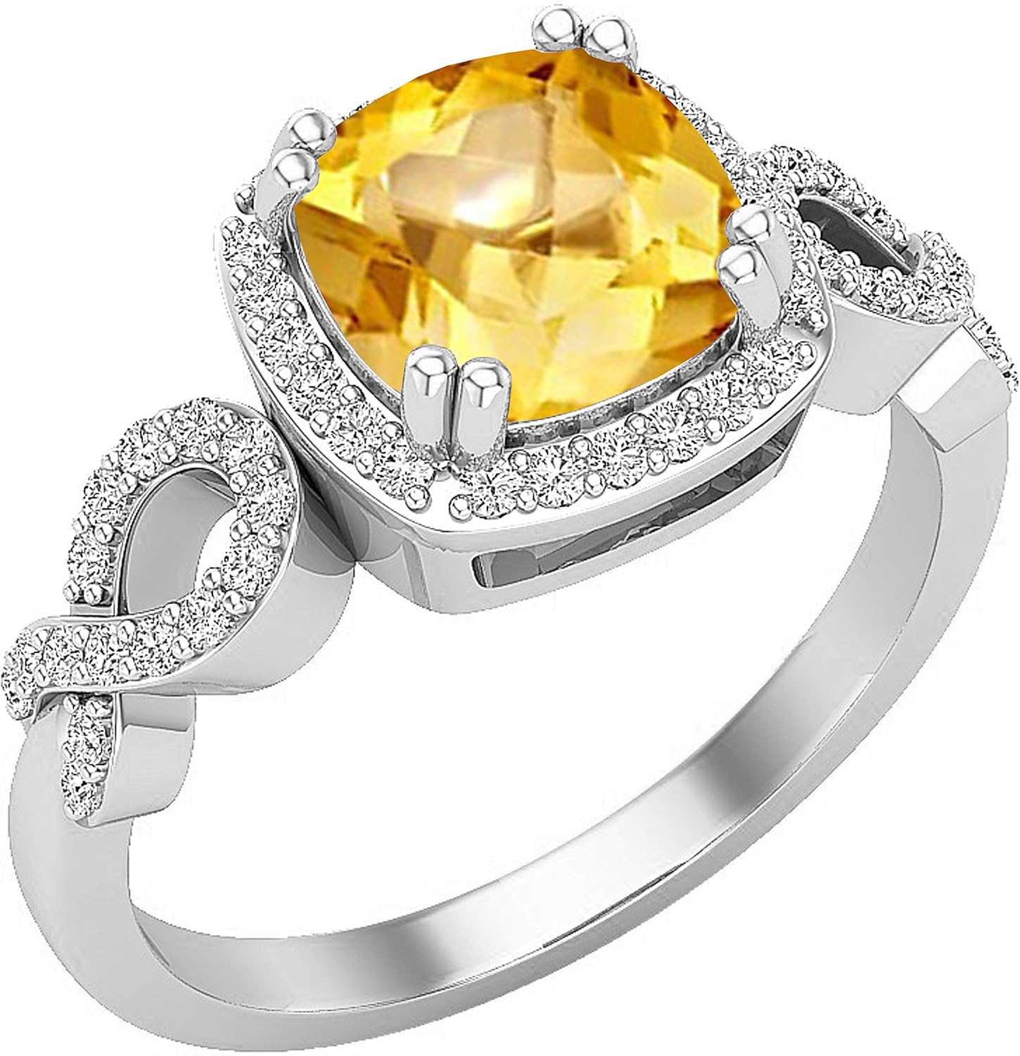 Dazzlingrock Collection 7mm Cushion Gemstone & Round White Natural Diamond Halo Split Shank Engagement Ring, in Real Solid Gold & 925 Sterling Silver