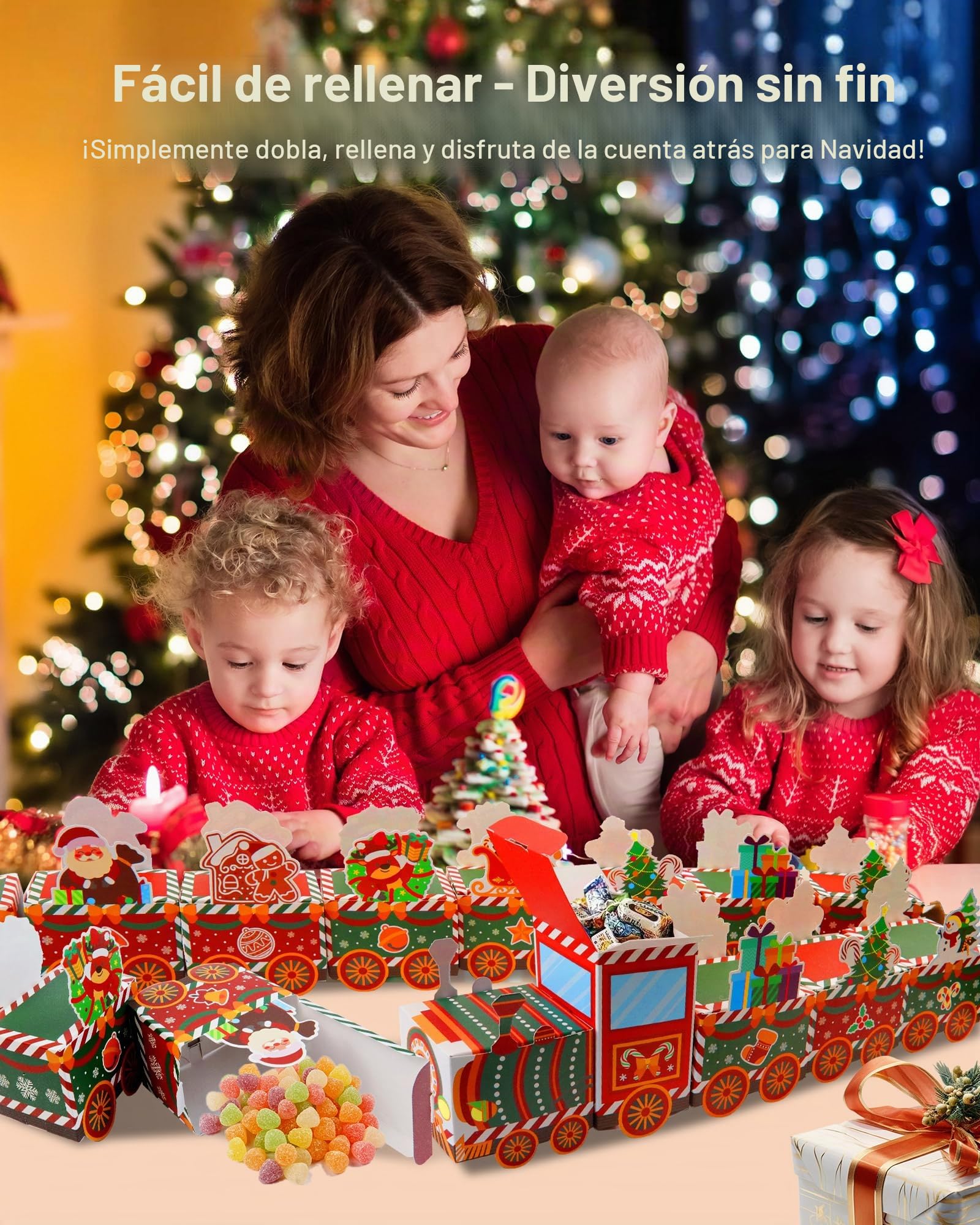 Yucch Calendario de Adviento para Rellenar Niños – Set DIY Tren de Navidad con Papá Noel, Muñeco de Nieve y Reno, Ideal para Dulces o Pequeños Regalos (Estilo Tren)