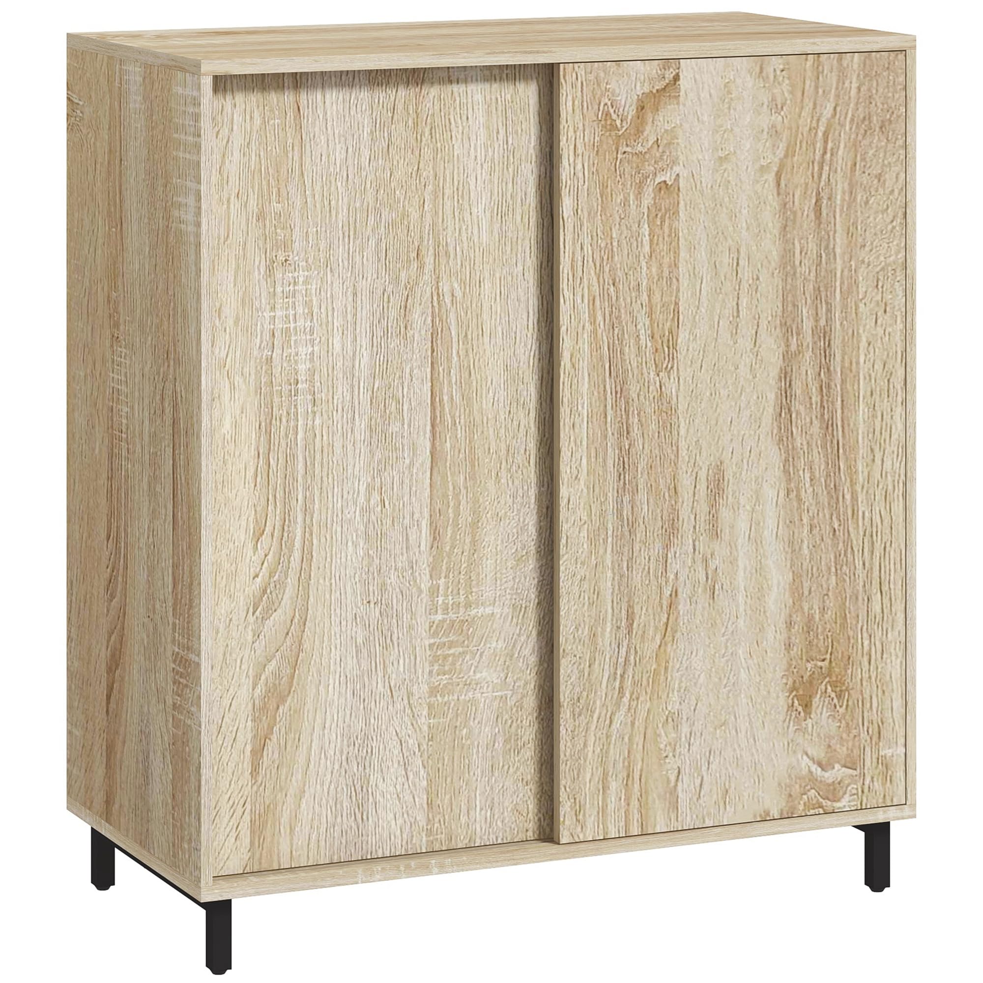 HOMCOM Scarpiera da Ingresso a 4 Livelli, Mobile Scarpiera in Truciolato e Acciaio e Porta Scorrevole, Mobile per Scarpe con Ripiani max 12 Paia di Scarpe, 80x40x93 cm, color Legno