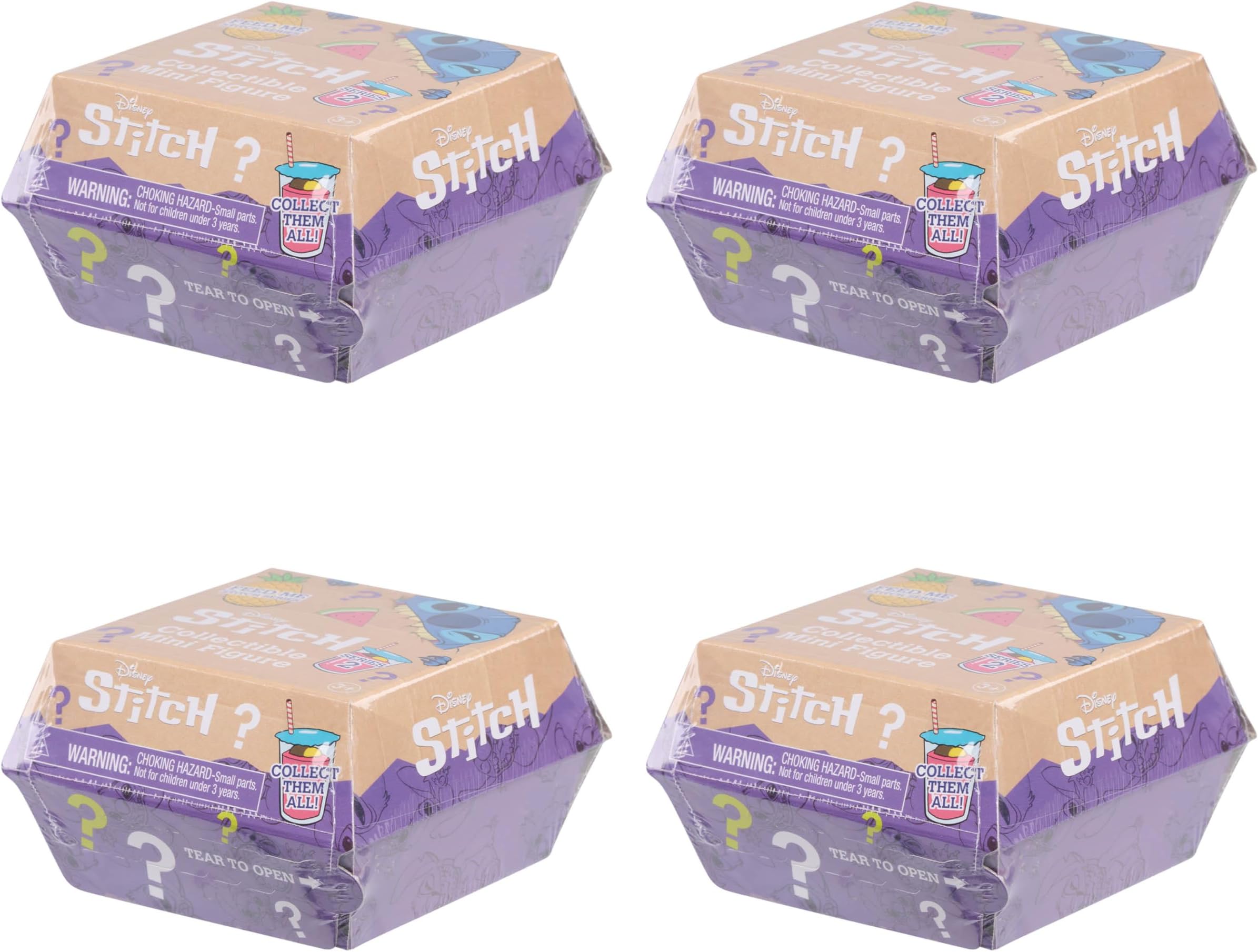 Just Play Products Ltd Disney Stitch! Feed me Collectable Figures in Burger Boxes (4 Pack)