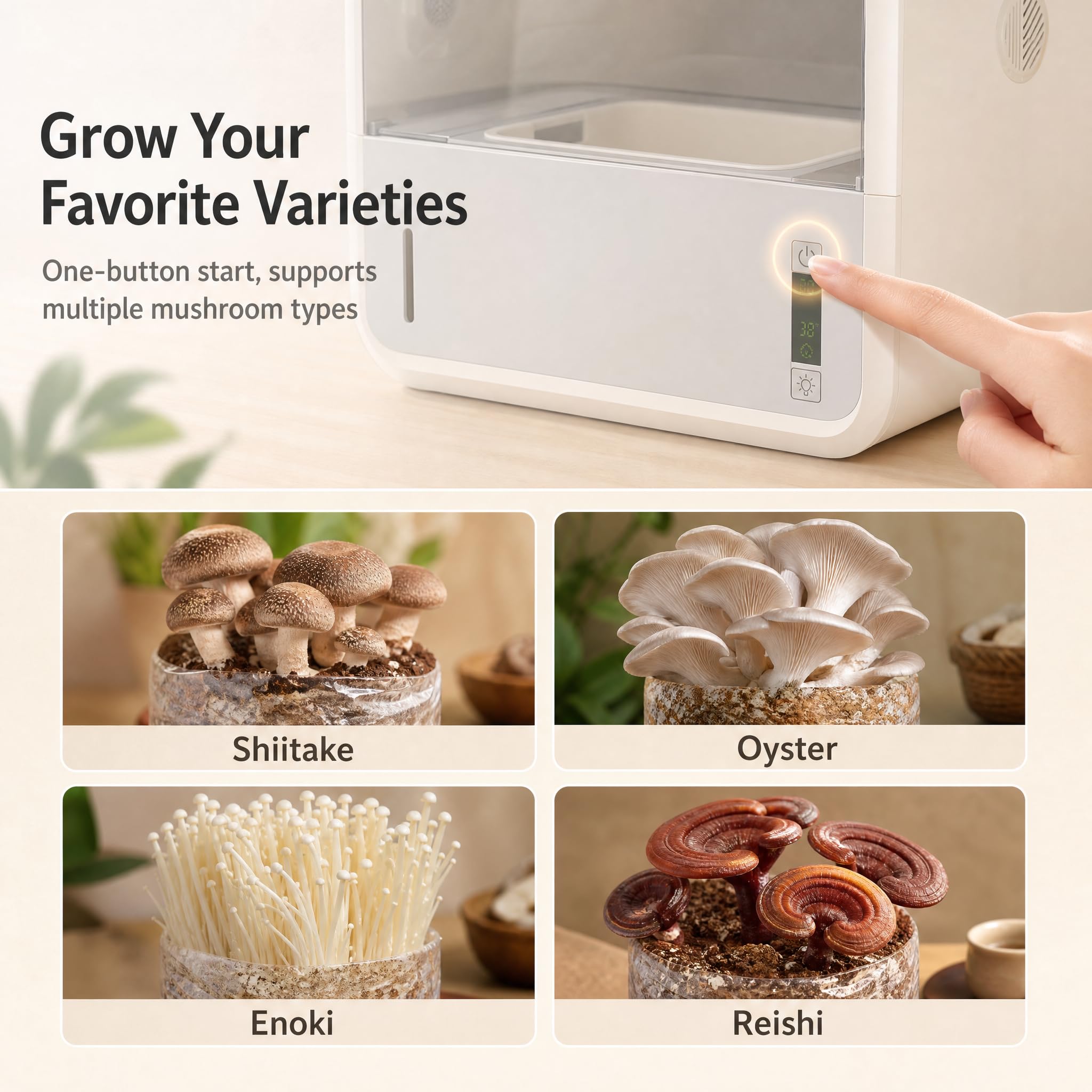 Luqeeg Kit de Culture de Champignons Intelligent, Transparent Hors-Sol Automatique Grande Boîte à Champignons à Air Calme Tente de Plantation avec éclairage LED pour Spores