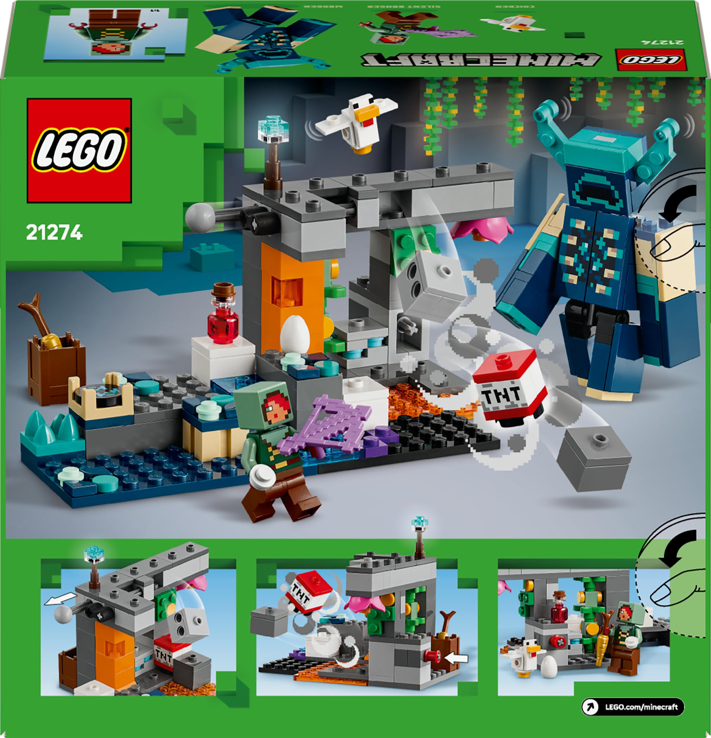 LEGO Minecraft La Rencontre avec Le Warden - Jouet Interactif avec Minifigurine, Figurine de Mob & Fonction TNT Chute de Rocher - Cadeau Collector pour Gamer, Garçon ou Fille dès 7 Ans 21274