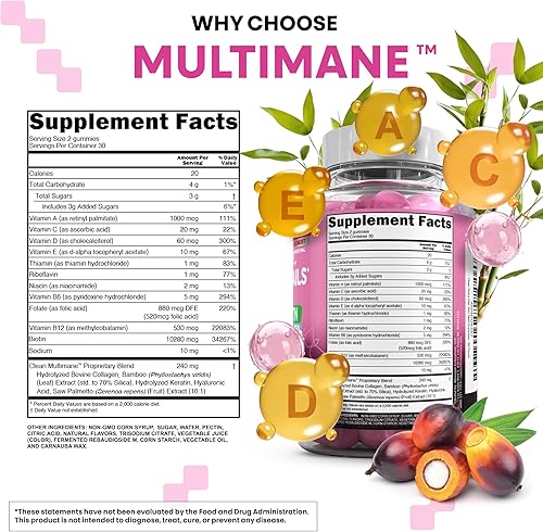 Miniatura 4 de Gomitas de Biotina, Colágeno y Queratina de Clean Nutraceuticals  Vitaminas para el cabello, la piel y las uñas para mujeres  Ácido Hialurónico,