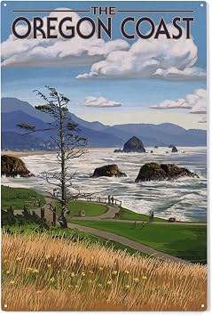 Lantern Press 10x15 Inch Wood Sign, Ready to Hang Wall Decor, Oregon Coast, Rocky Shore