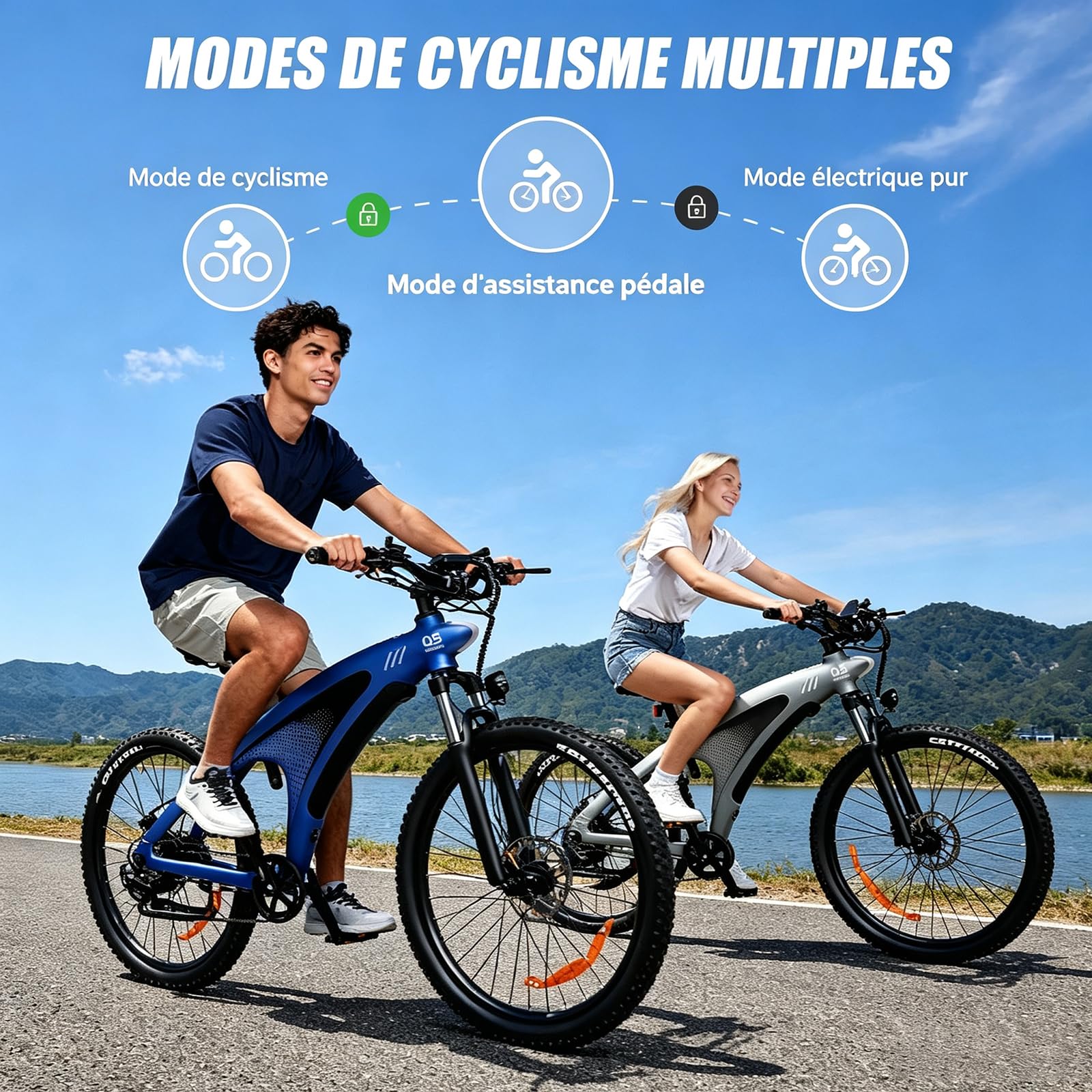 HX Q5 Shark Vélo Électrique Homme VTT Adulte,27.5" Vélo Électrique Ville,Capteur De Couple,85Nm,13/20Ah,Autonomie 60-220km Ebike,Amortissante Réglable,Freins à Disque Hydrauliques