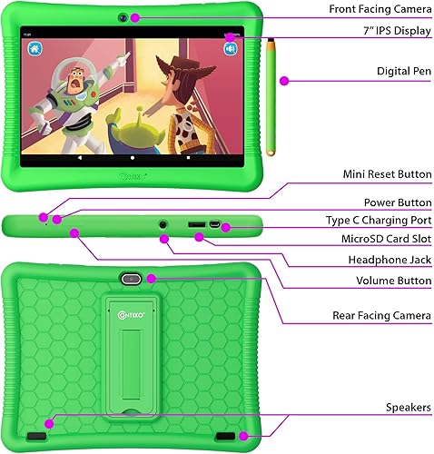 Miniatura 5 de Contixo K102 - Tablet Android de 10 pulgadas y reloj inteligente KW1 para niños, 32 GB, incluye más de 80 libros de cuentos de Disney, reloj Verde