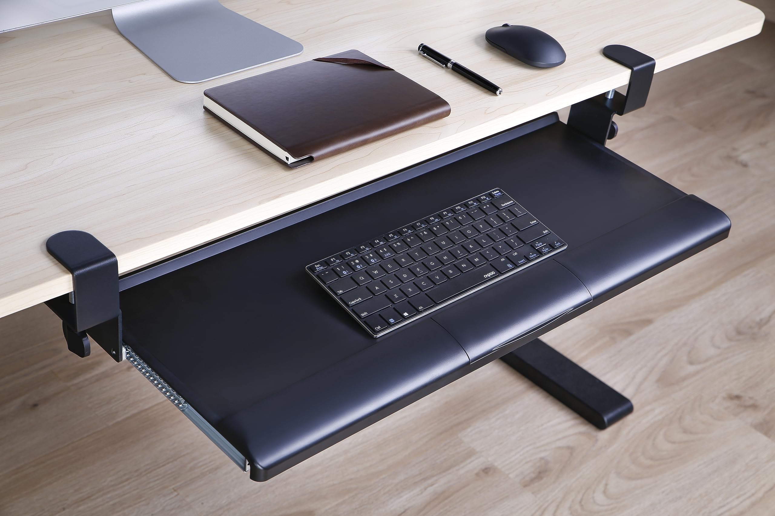 ErgoYou Clamp-On Ergonomic Keyboard Tray – Extra Spacious 27” Platform for Keyboard & Mouse – Smooth Sliding, No-Drill Installation – Fits Desks Up to 45mm Thick – Space-Saving Under-Desk Design 4