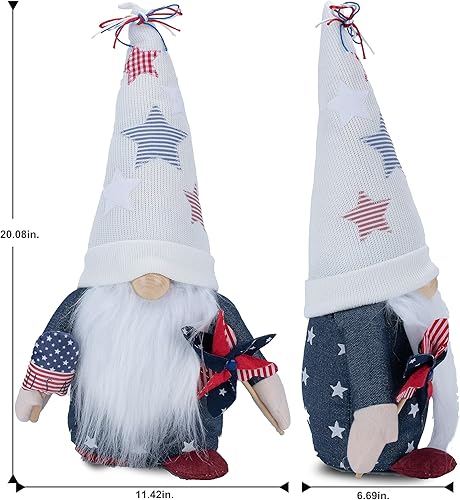 Miniatura 2 de Rae Dunn Americana - Gnomos del 4 de julio Gnomo blanco con sombrero estrellado, paleta de Estados Unidos y molinete Decoración americana Regalos