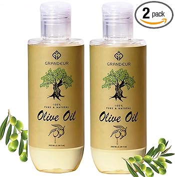 Grandeur PACK OF 2 100% Pure & Natural Olive Oil For Hair And Skin Helps Strengthen Hair Roots, Deeply Moisturizes Skin, Helps Reduce Wrinkles & Fine Lines, No Alcohol, Parabens & Sulphates- 400 ml