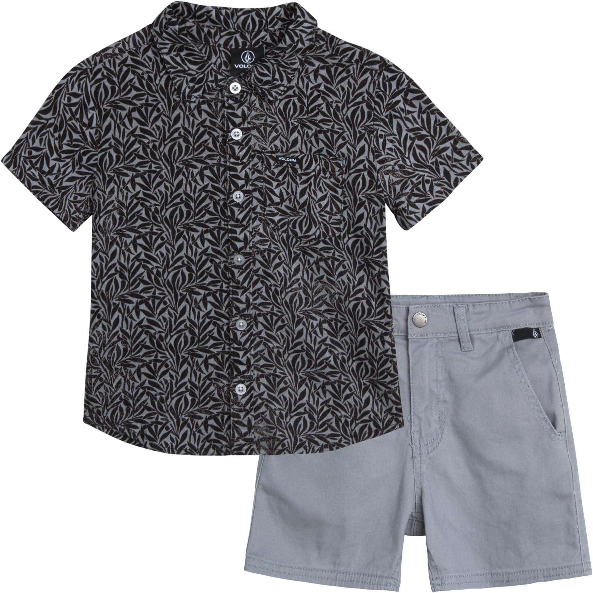 VolcomBaby Boys' Shorts Set - 2 Piece Short Sleeve Button Down Linen Shirt and Stretch Twill Shorts - Outfit for Baby Boys