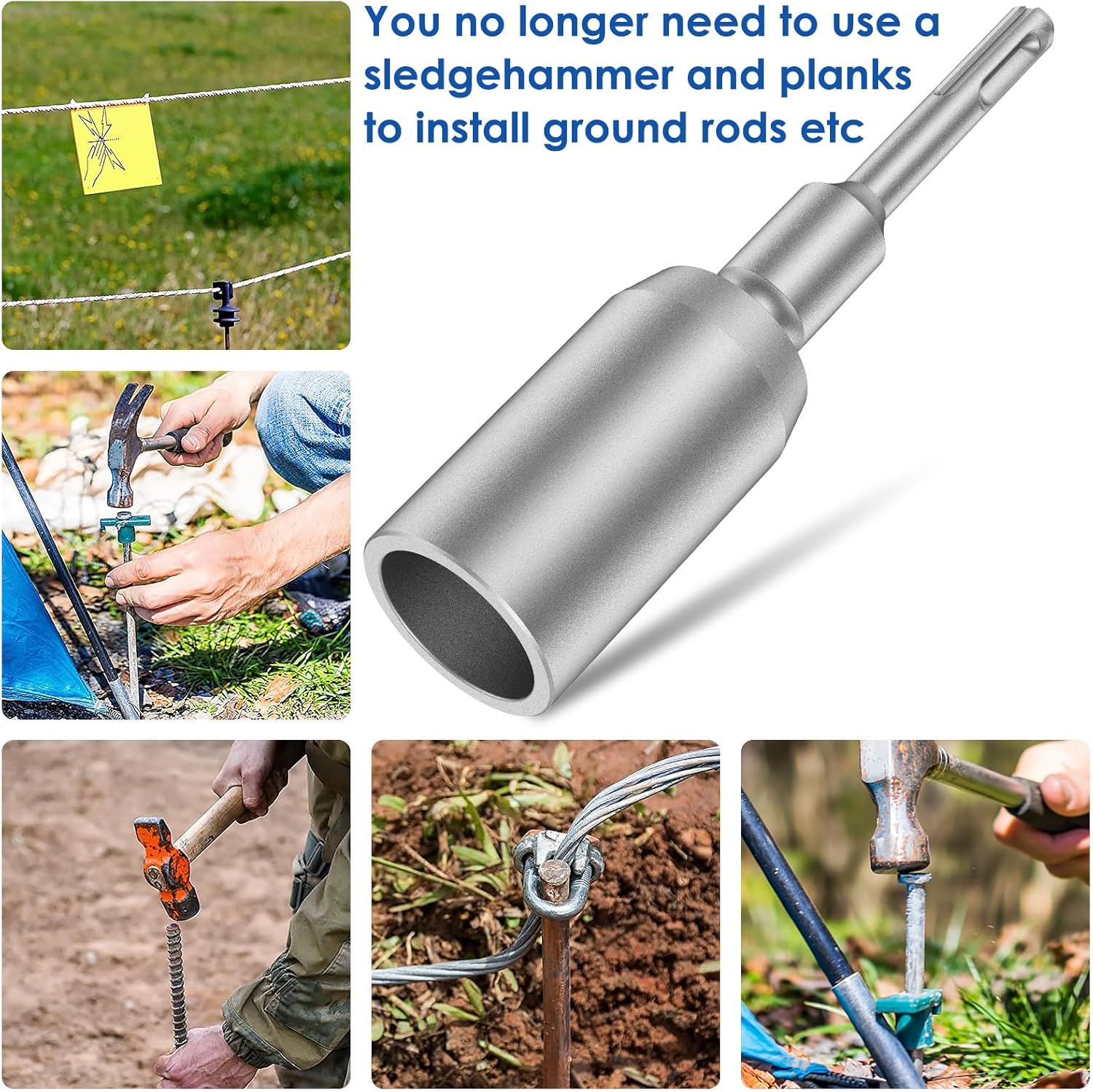 Ground Rod Driver 30/45/65mm Heavy Duty SDS-Plus T Post Ground Rod Driver Tool Forged Steel Drill Bit Driver Durable Hammer Drill Rod Converter for Hammer Drill(30mm,Silver gray)