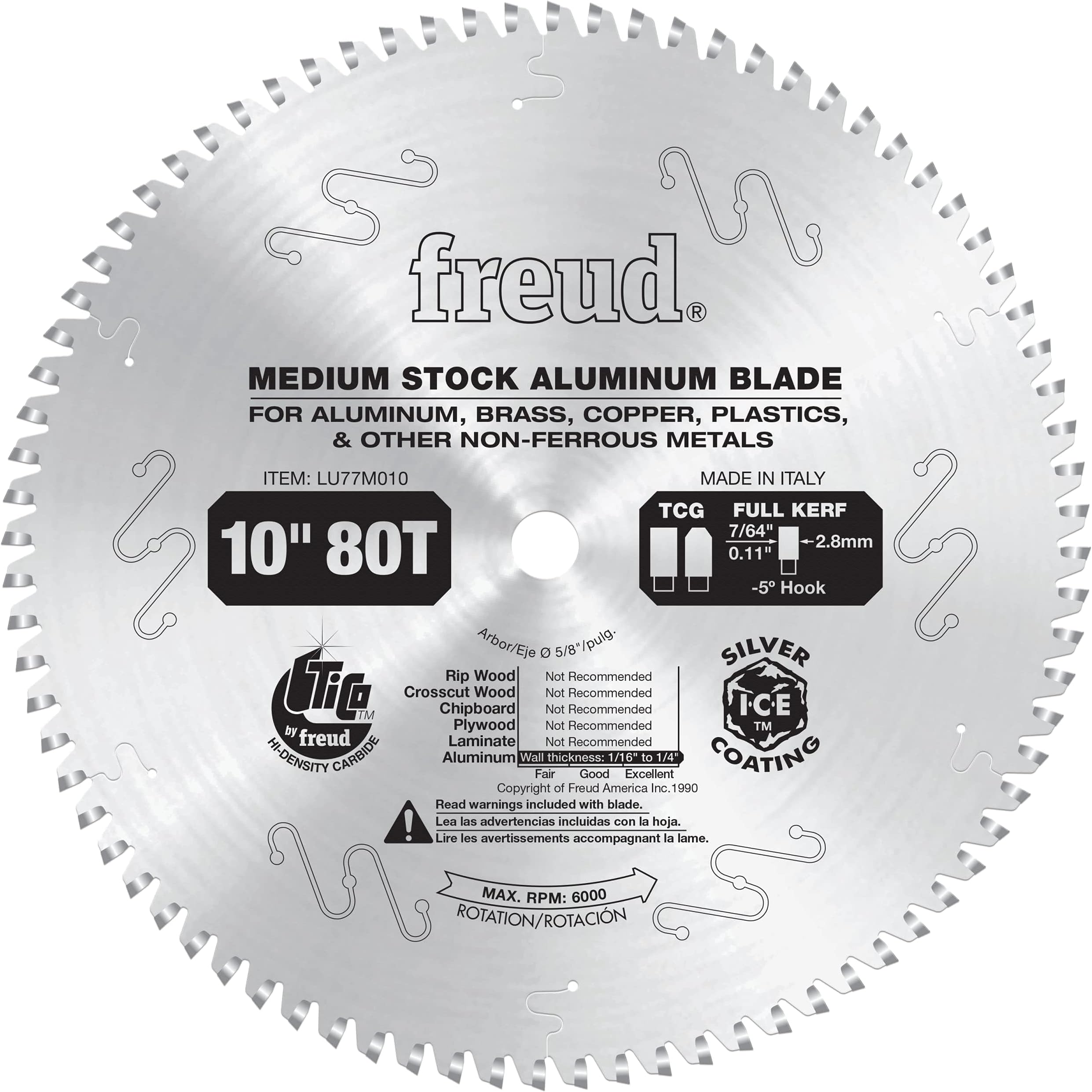 Freud 10" x 60T Thick NonFerrous Metal Blade (LU89M010), Multi, One Size Miter Saw Blades
