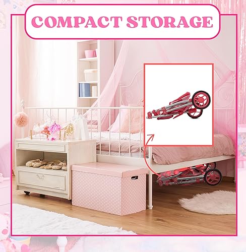 Miniatura 6 de Dolls To Play Cochecito de muñeca de bebé, estilo jogger con 3 ruedas, juguete para niñas con toldo y cesta para niños, mi primer cochecito de