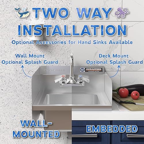Miniatura 6 de DuraSteel Fregadero de acero inoxidable - Fregadero de cocina comercial de montaje en pared NSF - Fregadero de mano pequeño con lavabo de 12 x 10 x