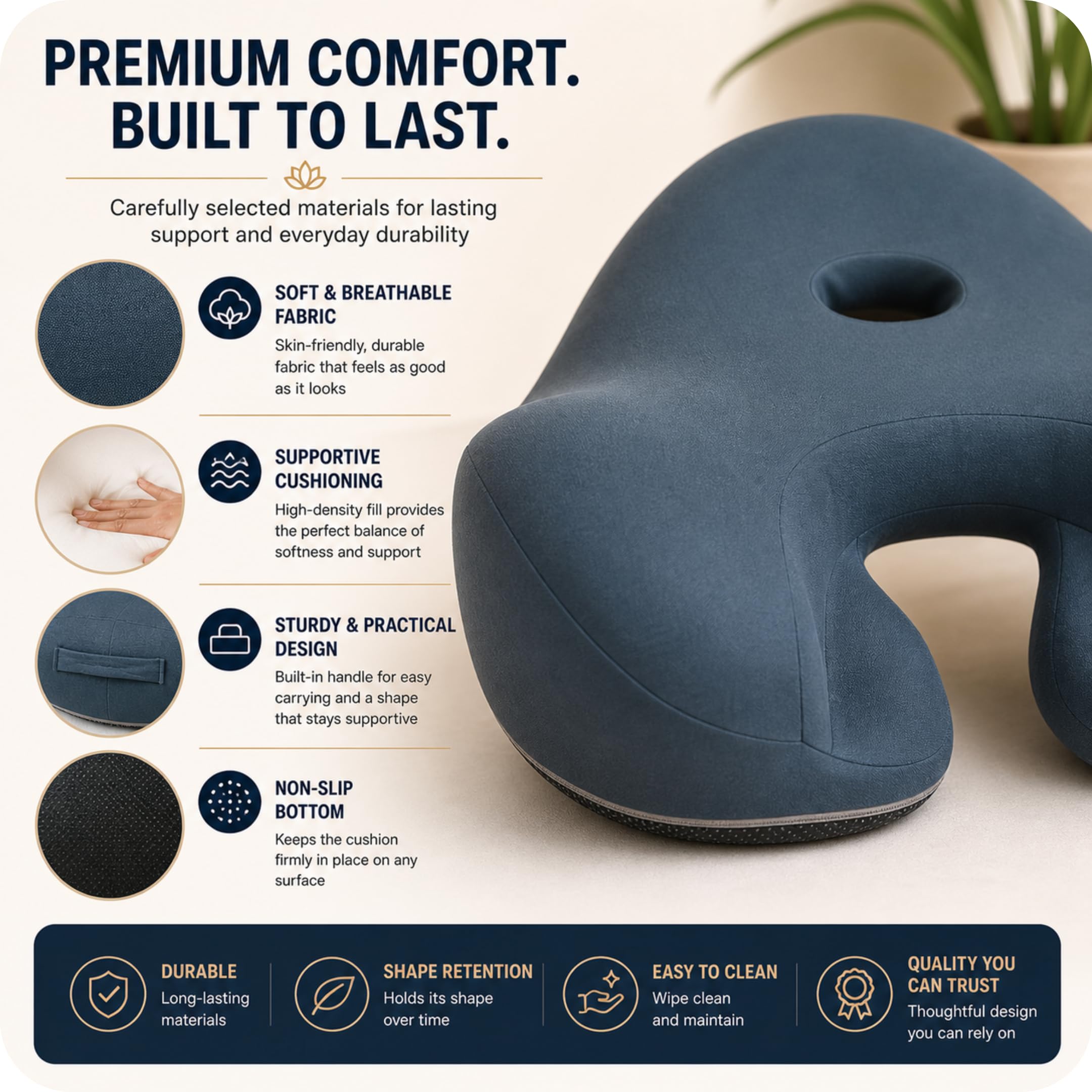 AetherForm - Cojín ortopédico de meditación, asiento ergonómico de tres puntos con alivio de coxis y soporte contorneado para sentarse conscientemente, yoga y relajación (azul, grande)