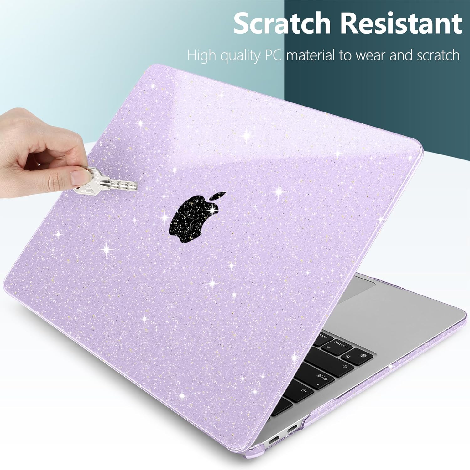 TWOLSKOO for MacBook Pro 13 inch Case 2023-2016 A2338 M2 M1 A2251 A2289 A2159 A1989 A1708 A1706, Glitter Sparkly Plastic Hard Shell with Keyboard Cover & Type C Adapter 2 Pack & Camera Cover, Purple - Image 4