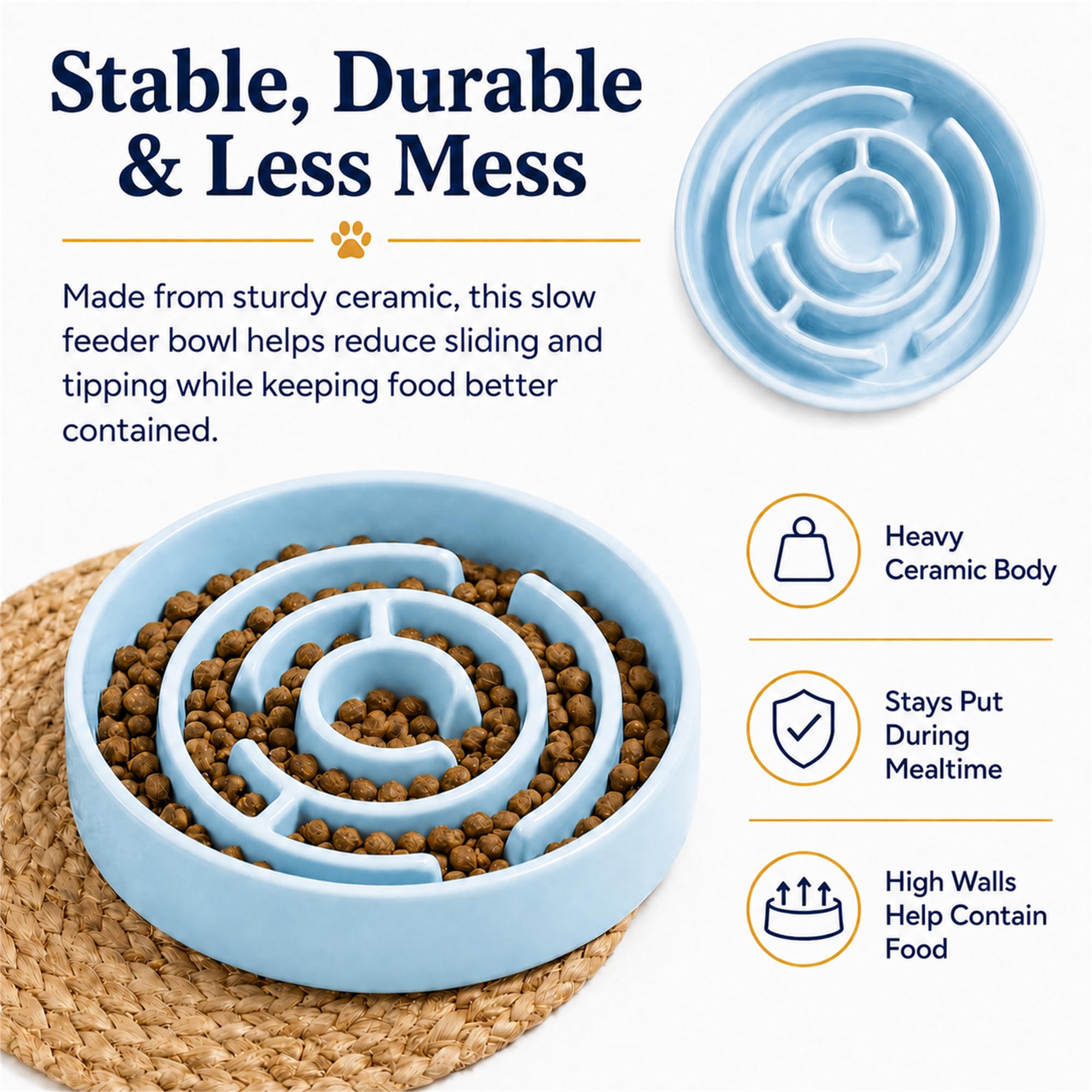 Keramik Slow Feeder Hundenäpfe mit Anti-Rutsch, Slow Feeder & Rutschfestem Design, Langeweile und Angstreduzierung, geeignet für alle Rassen Hunde und Katzen (Keramik-Blau)